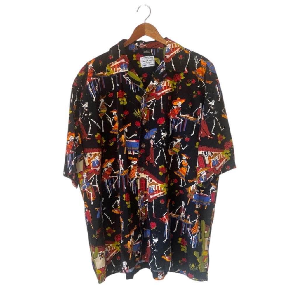David Carey Day of the Dead Dancing Skeletons Party Camp Button Up Shirt 2XL